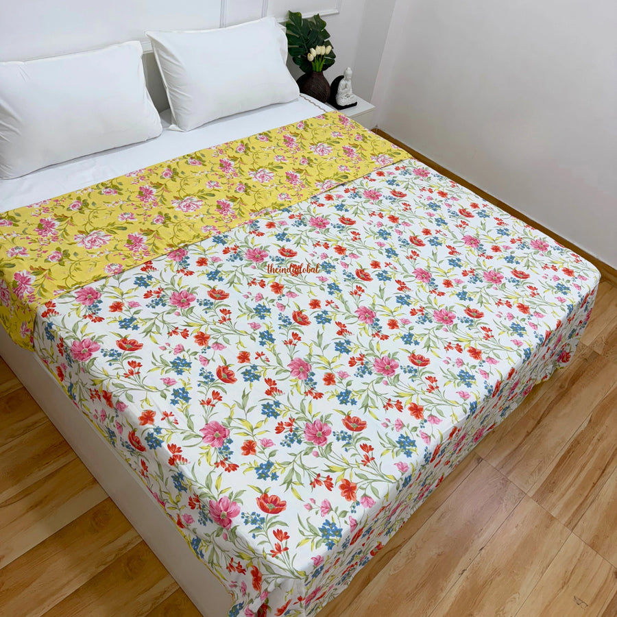Utsav Reversible King Size Mulmul Dohar 210TC Pink Yellow 1
