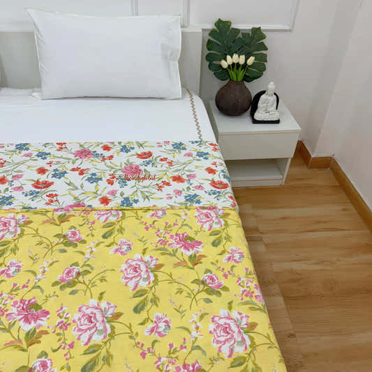 Utsav Reversible King Size Mulmul Dohar 210 TC Pink Yellow