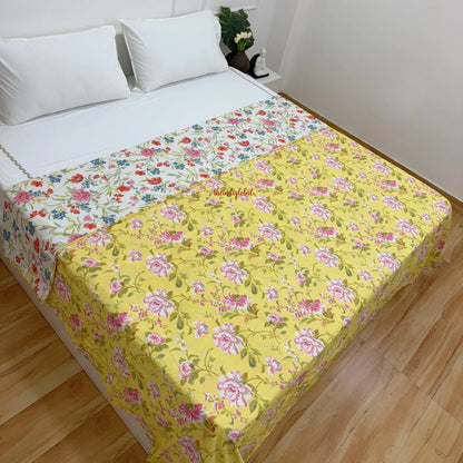 Utsav Reversible King Size Mulmul Dohar 210 TC Pink Yellow
