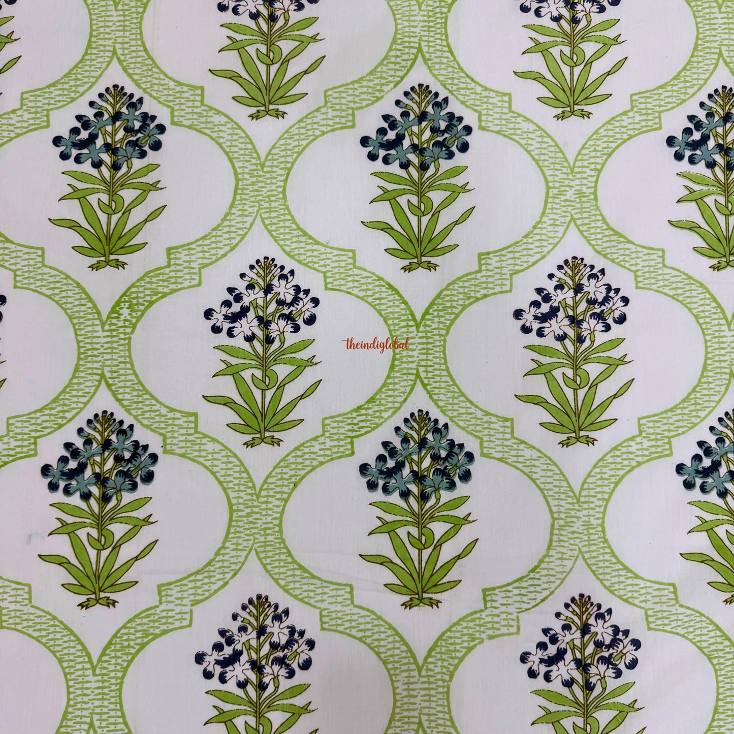 Veda Hand Block Soft Cotton Bedsheet with 2 Pillow Covers Blue green