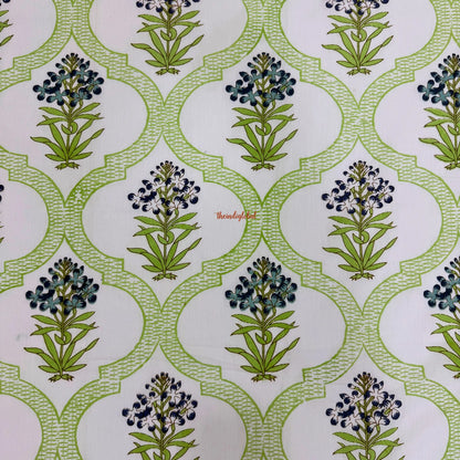 Veda Hand Block Soft Cotton Bedsheet with 2 Pillow Covers Blue green