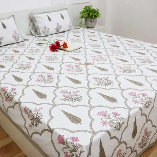 Veda Hand Block Soft Cotton Bedsheet with 2 Pillow Covers Brown