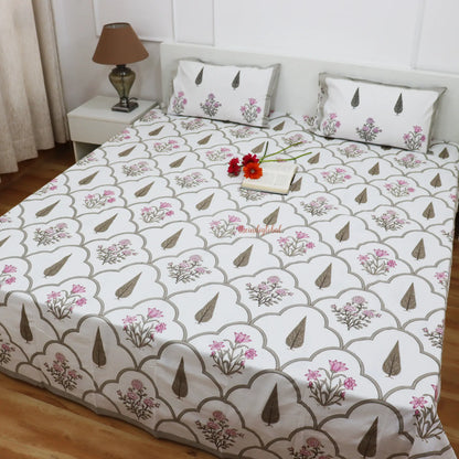 Veda Hand Block Soft Cotton Bedsheet with 2 Pillow Covers Brown