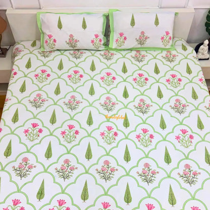 Veda Hand Block Soft Cotton Bedsheet with 2 Pillow Covers 5 img