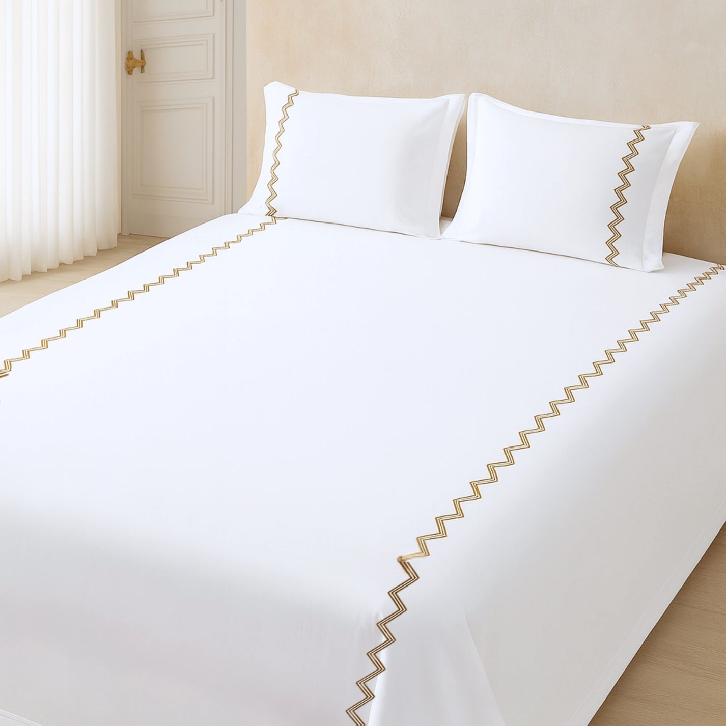 White 400TC Percale Hand Embroidered 100 Cotton Bedsheet 2