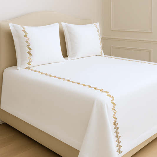 White 400TC Percale Hand Embroidered 100% Cotton Bedsheet