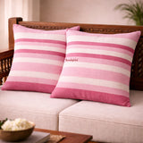 White & Pink Handloom Cotton Cushion Cover