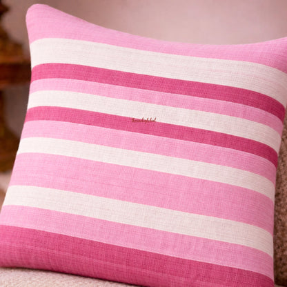 White & Pink Handloom Cotton Cushion Cover