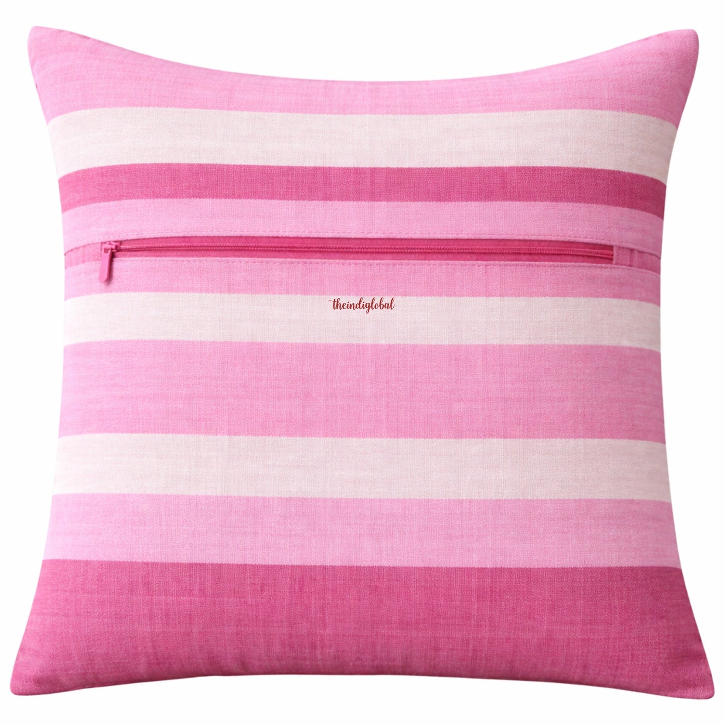 White & Pink Handloom Cotton Cushion Cover