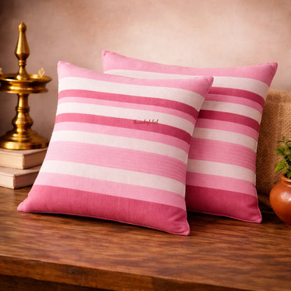 White & Pink Handloom Cotton Cushion Cover