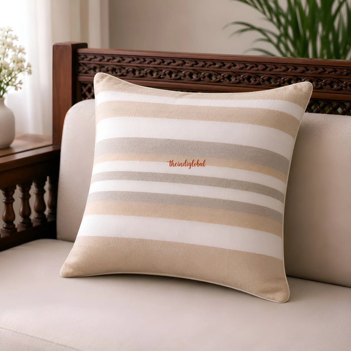 Beige Handloom Cotton Cushion Cover