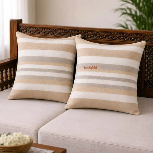 Beige Handloom Cotton Cushion Cover