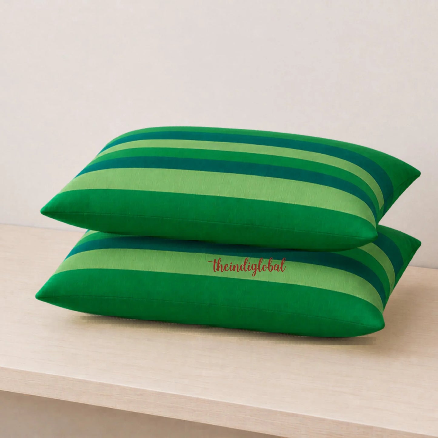 Green Handloom Cotton Pillow Covers