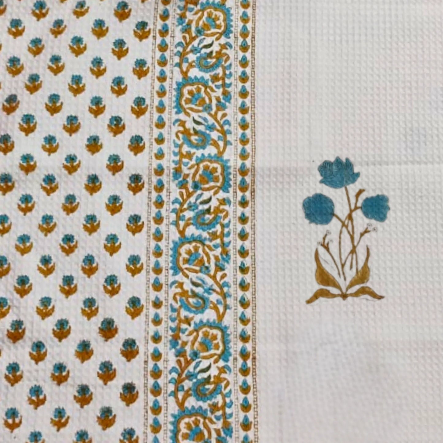 Blue Scarlet Handblock Waffle Cotton Body Towel