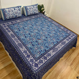 Homi Cotton Bedsheet for Super King Size Bed With Two Reversible Pillow Covers Blue