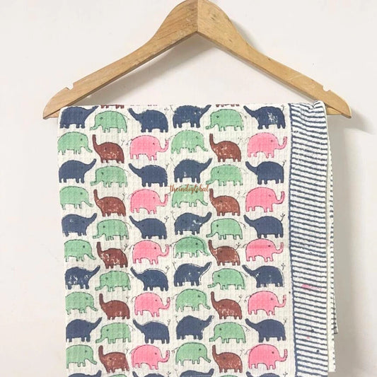 Hand Block Printed Kids Cotton Bath Towel Pink Grey