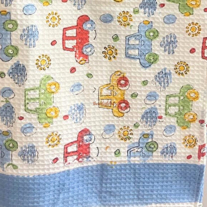 Hand Block Printed Kids Cotton Bath Towel Cars
