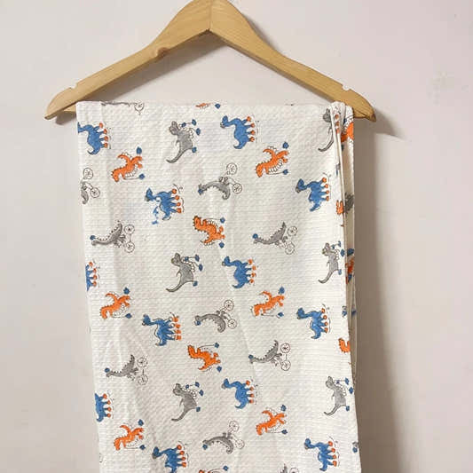 Hand Block Printed Kids Cotton Bath Towel Dino