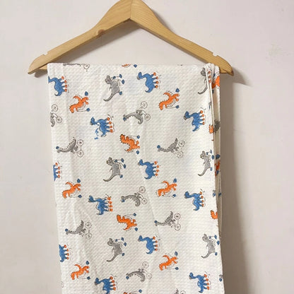 Hand Block Printed Kids Cotton Bath Towel Dino