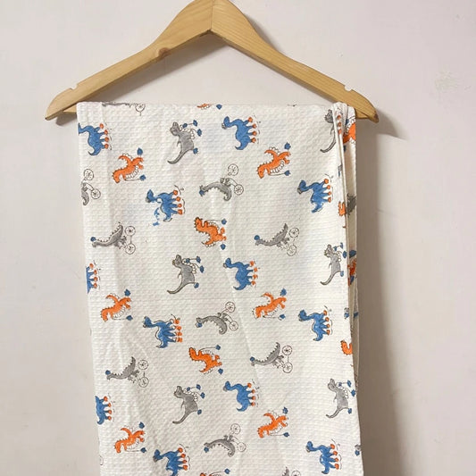 Hand Block Printed Kids Cotton Bath Towel Dino