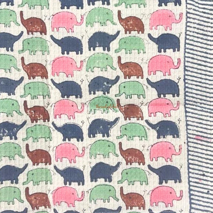 Hand Block Printed Kids Cotton Bath Towel Pink Blue