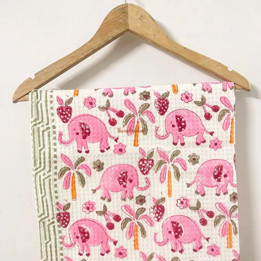 Hand Block Printed Kids Cotton Bath Towel Pink