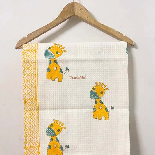Hand Block Printed Kids Cotton Bath Towel Yellow