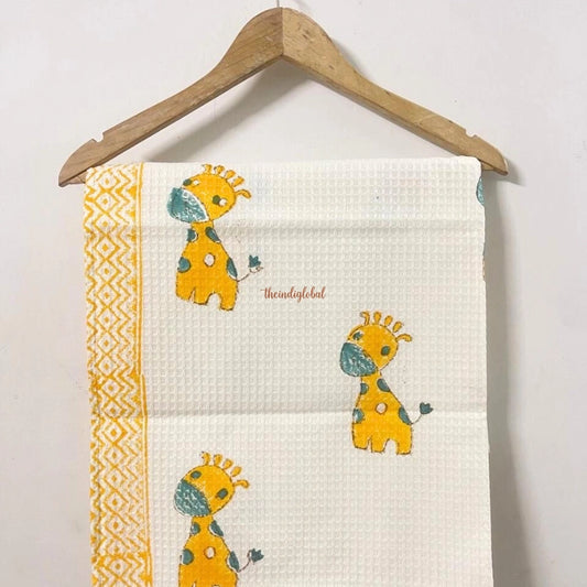 Hand Block Printed Kids Cotton Bath Towel Pink Yellow