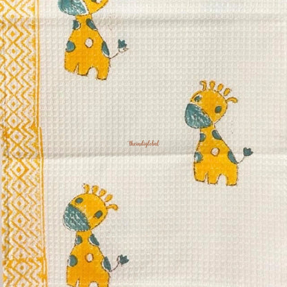 Hand Block Printed Kids Cotton Bath Towel Yellow