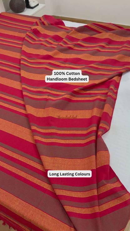 Handloom Cotton Bedsheet with Pillow Covers Red