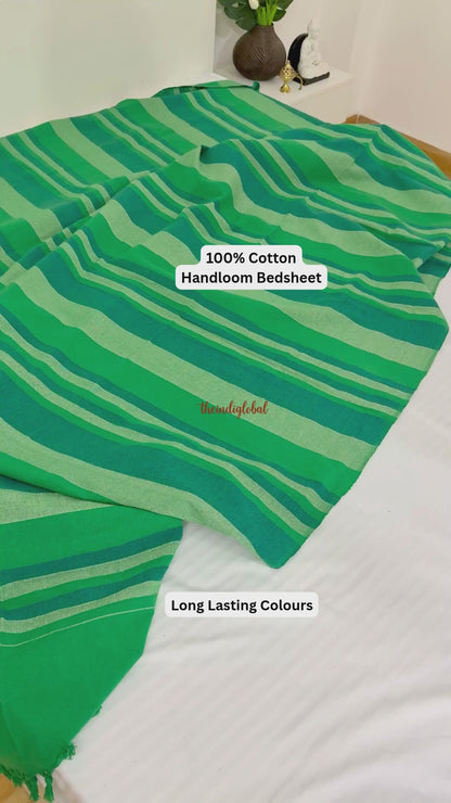 Handloom Cotton Bedsheet with Pillow Covers  Green