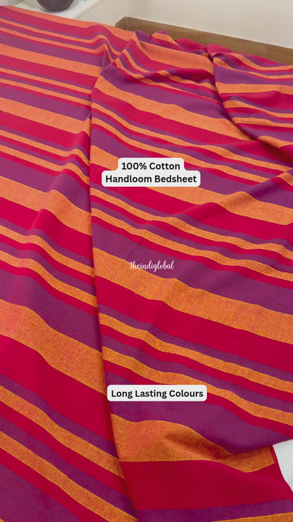 Handloom Cotton Bedsheet with Pillow Covers Red Purple