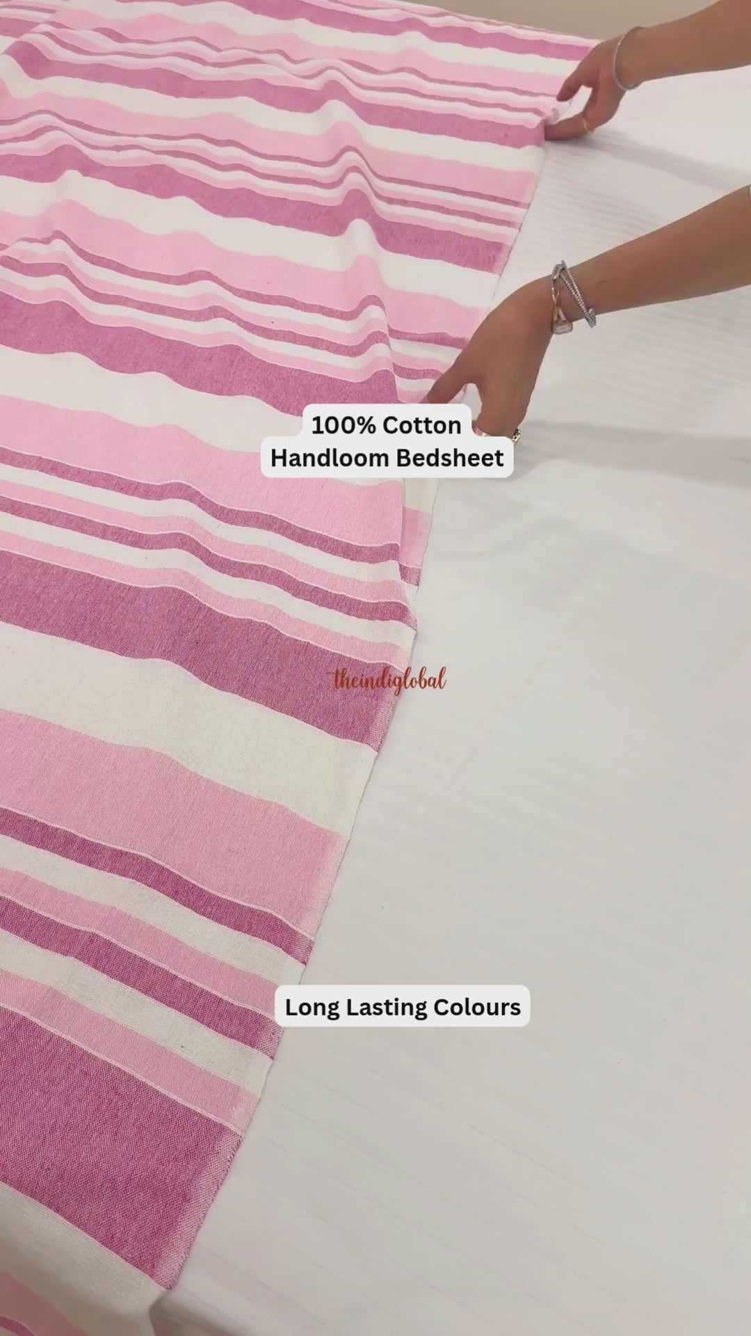Handloom Cotton Bedsheet with Pillow Covers Pink White