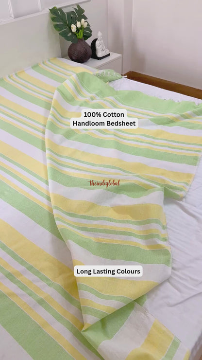 Handloom Cotton Bedsheet with Pillow Covers Lemon