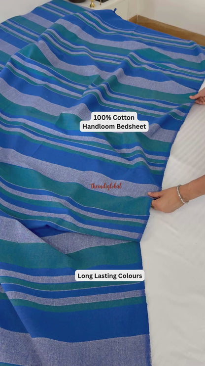 Handloom Cotton Bedsheet with  Pillow Covers Blue