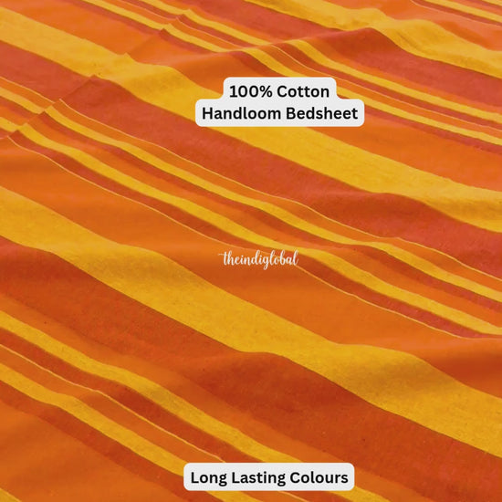 Handloom Cotton Bedsheet with Pillow Covers Orange