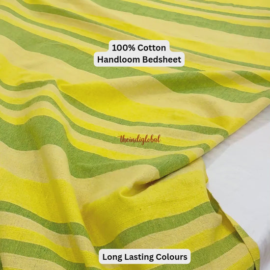 Handloom Cotton Bedsheet with Pillow Covers Yellow Green