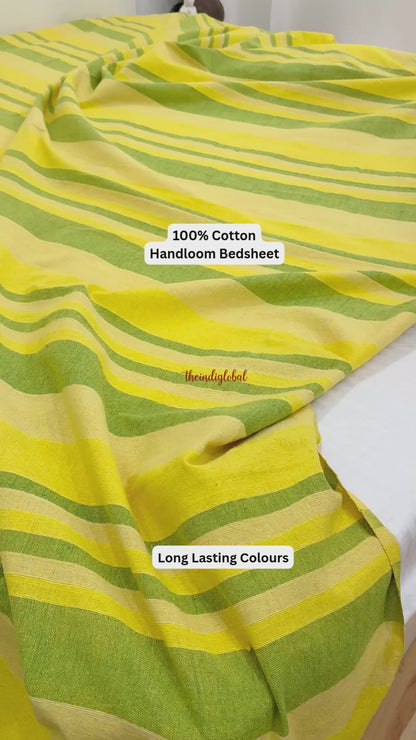 Handloom Cotton Bedsheet with Pillow Covers Yellow Green