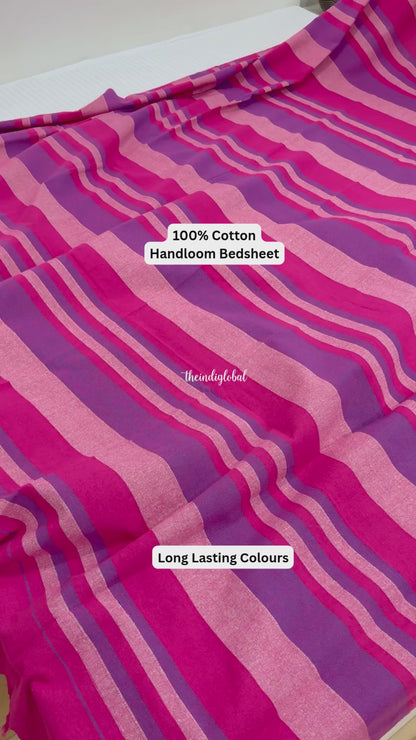 Handloom Cotton Bedsheet with Pillow Covers Pink