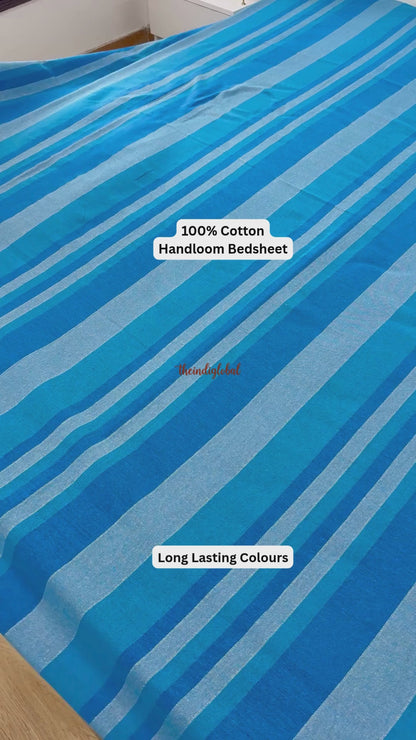 Handloom Cotton Bedsheet with Pillow Covers Sky Blue