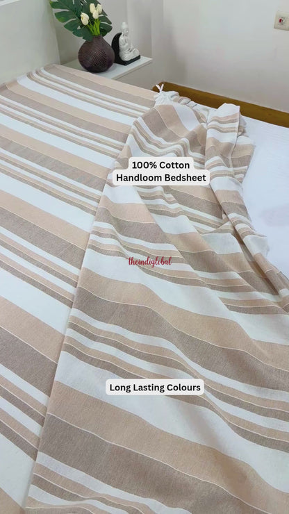 Handloom Cotton Bedsheet with Pillow Covers Beige