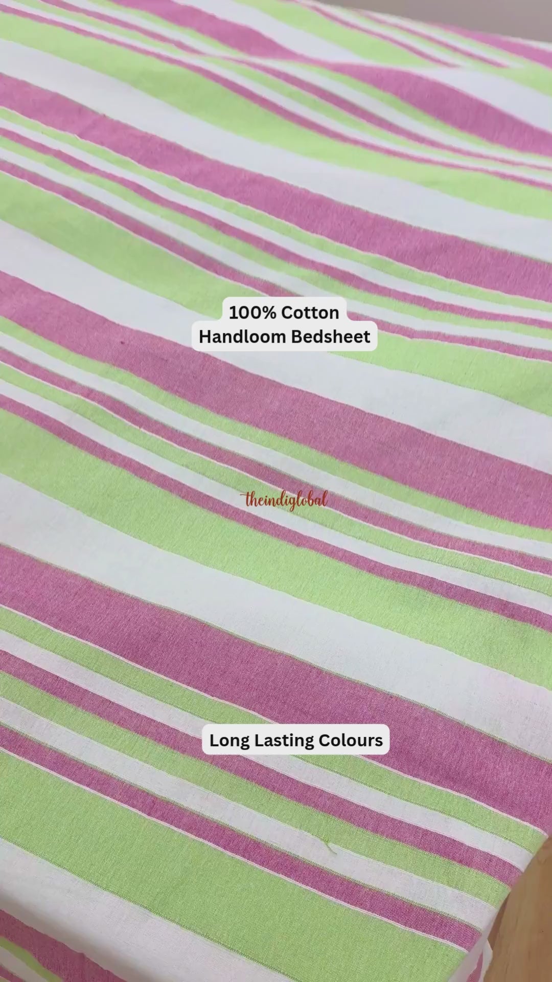 Handloom Cotton Bedsheet with Pillow Covers Pink Green