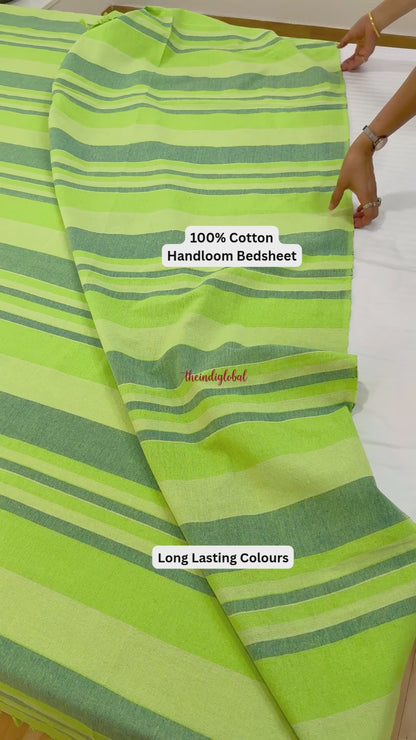 Handloom Cotton Bedsheet with Pillow Covers Mint Green