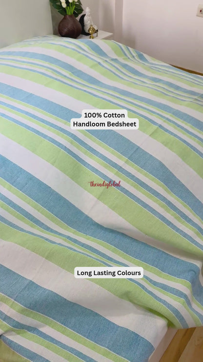 Handloom Cotton Bedsheet with Pillow Covers Blue White