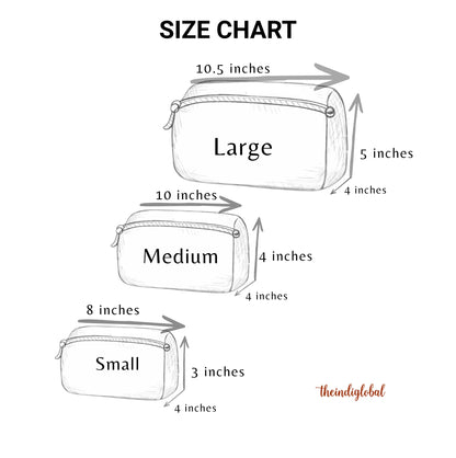 size chart travel pouches