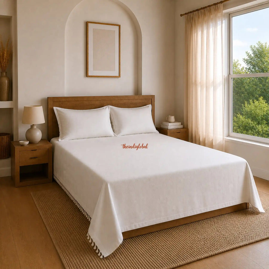 Handloom Cotton Bedsheet with Pillow Covers White
