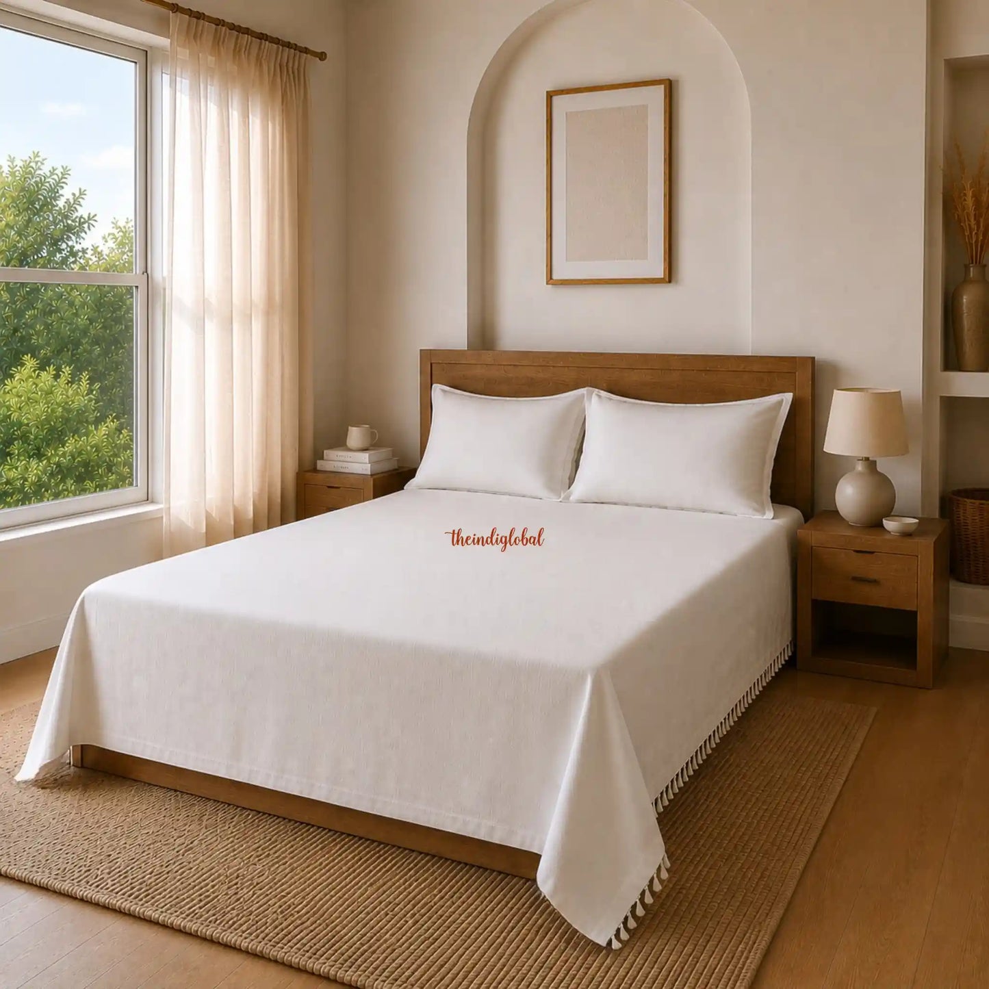 Handloom Cotton Bedsheet with Pillow Covers White