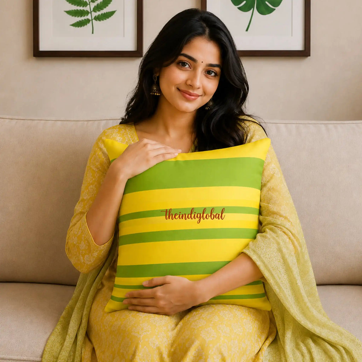 yellow Green cushion cover 1
